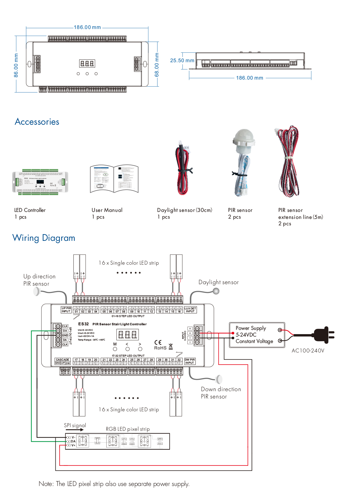 Pir sensor stair light controller es32