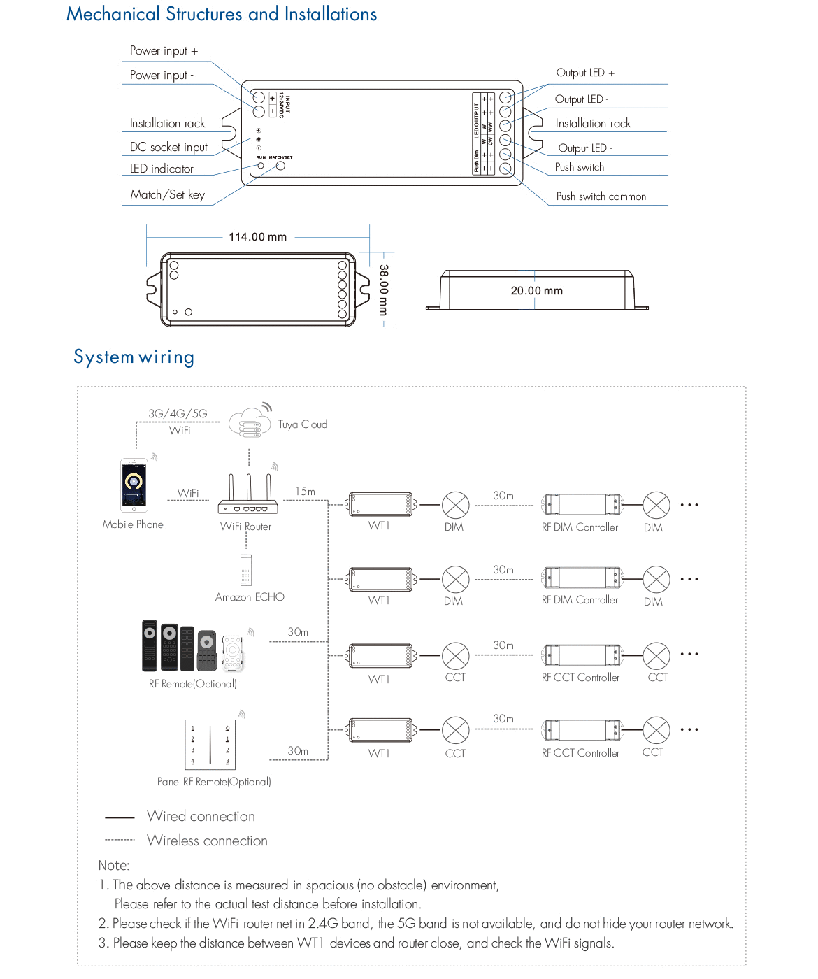 Wt1 Led Controller WiFi & RF 2CH LED Controller WT1