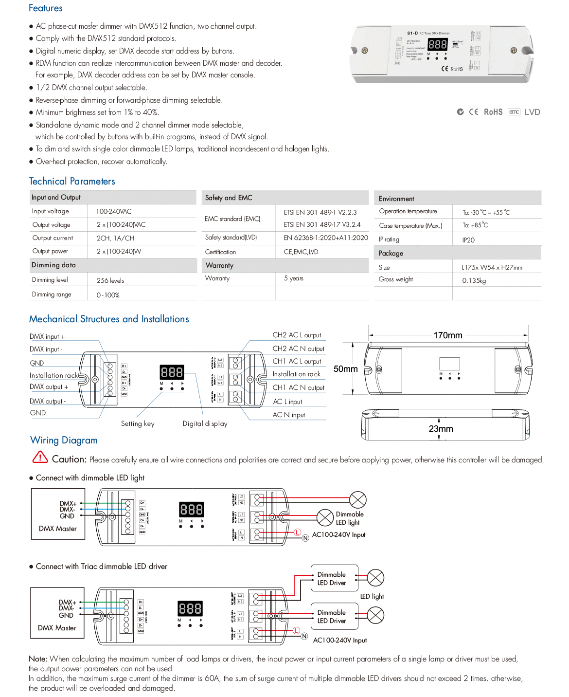 AC Triac DMX Dimmer S1D